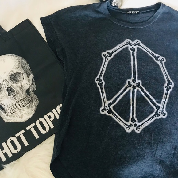 Hot Topic Tops - Hot Topic-Bones n Peace sign tee